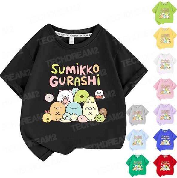 すみっコぐらし 子供 服 半袖Tシャツ 通気性 肌着 100%綿 丸首 男の子 女の子 子ども服 小学生 幼稚園 トップス キッズ ジュニア くすみカラー