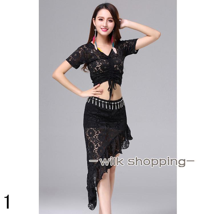 店長お勧め レディース 上下セット ベリーダンス 社交ダンス ダンス衣装 花柄 レース セットアップ コスチューム アラビア衣装 フィットネスウェア レッスン着 パーティー イベント 演出 練習着 ス
