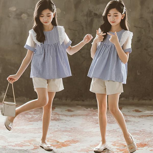 子供服 女の子 夏服 韓国子供服 セットアップ 上下セット 160センチ tシャツ ブラウス 半袖 ズボン ハーフパンツ トップス ボトムス こども服 ベビー服 ジュニア おしゃれ 可愛い 110cm