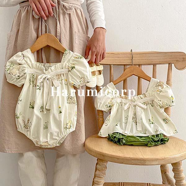 セットアップ キッズ ベビー服 女の子 男の子 シャツ 半袖 綿 蝶結び ショートパンツ 花柄 子供服 夏服 新生児 赤ちゃん おしゃれ 可愛い 誕生日 出産お祝い プレゼント 初節句 保育園 お出か