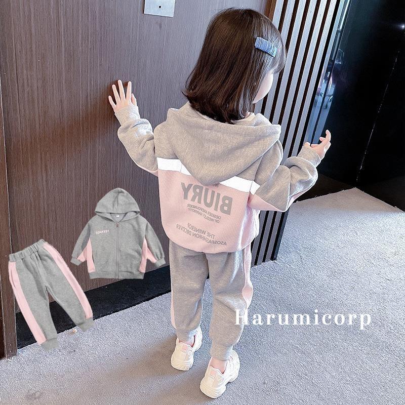 子供ジャージ 上下セット スウェット2点セットフード付きアップ トレーニングウェア長袖 長ズボン Tシャツ 女の子 スポーツウェア キッズ 子供服運動着 春秋新作90-130cm【商品コード】y443