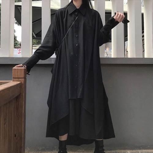 アシメロングシャツとモード感あふれるロングスカートセットです。全体的にゆったりしたデザインなので・動きやすく着心地の良い1着です。着回し力抜群のセットで・幅広い年齢層からのアイテムです。●カラーブラッ